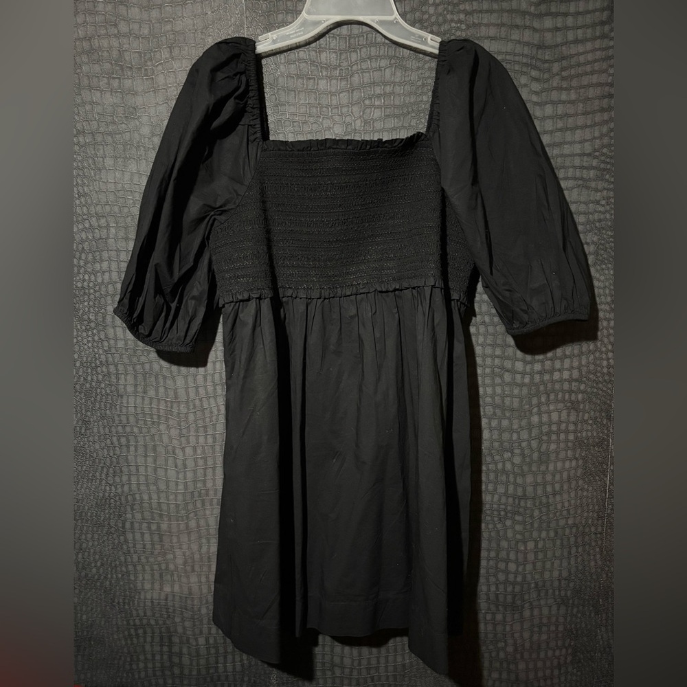 American Eagle Outfitters puff sleeve black smocked dress with pockets 🖤 - Picture 1 of 5